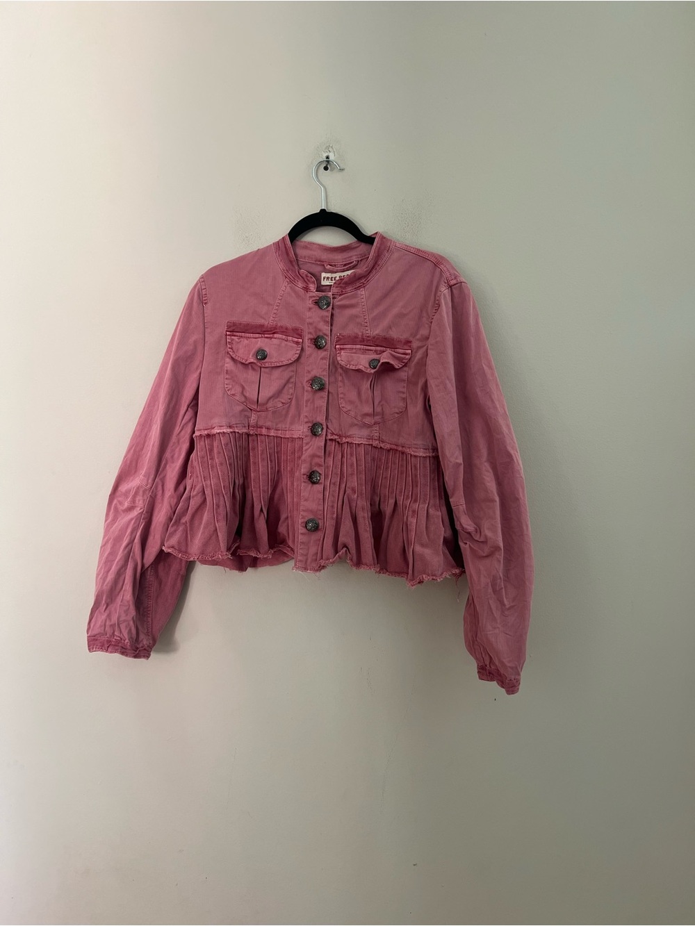 Free People Rose-Pink Cassidy Pleated Button-Front Jean Jacket - Picture 6 of 14